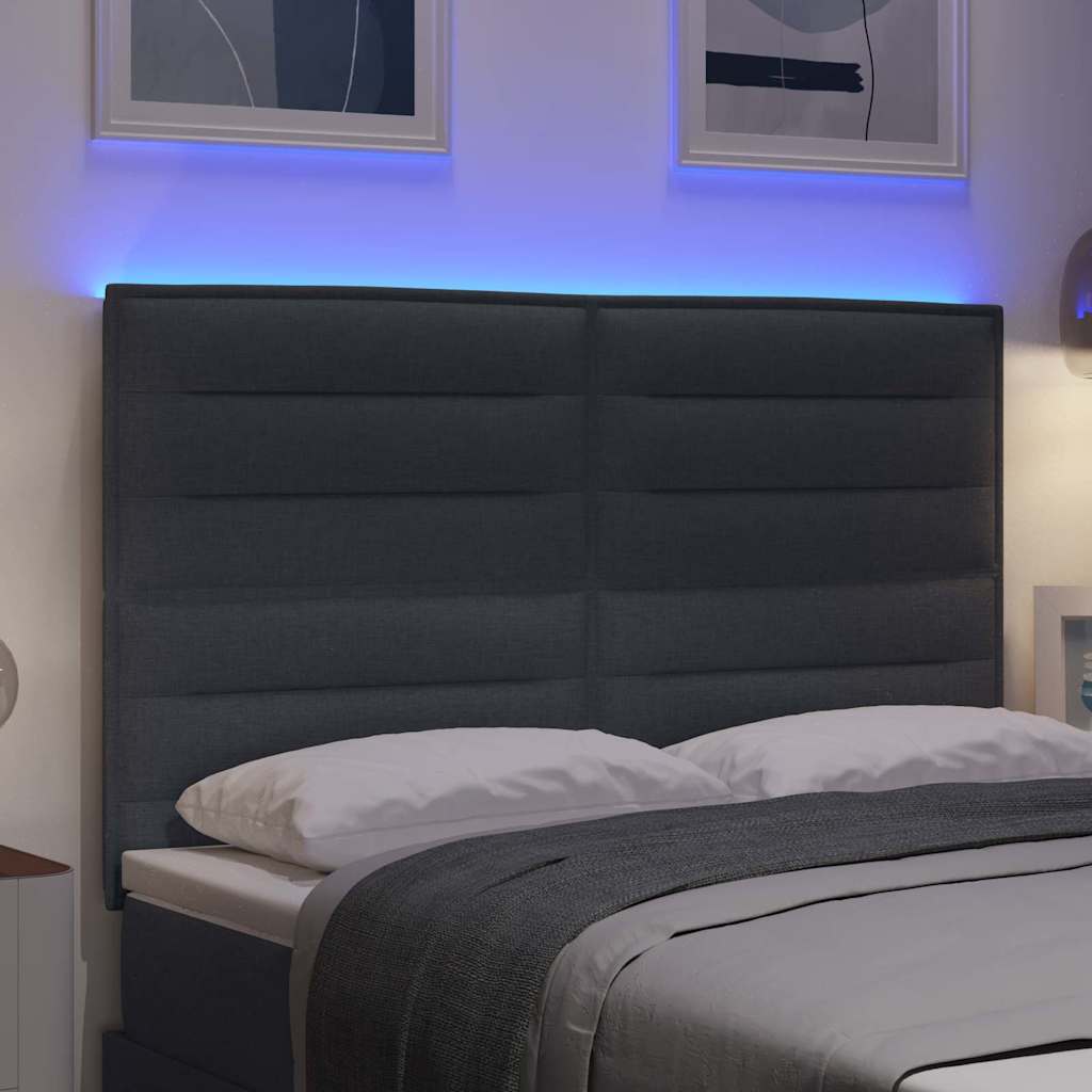 LED ágytámla LED szalagokkal Sötétszürke 160 cm szövet