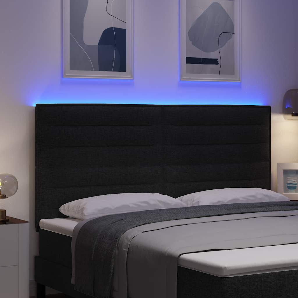 LED ágytámla LED szalagokkal fejtámlával Fekete 180 cm szövet