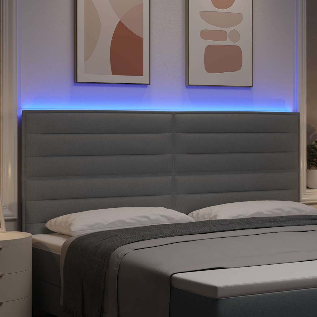LED ágytámla LED szalagokkal Világosszürke 200 cm szövet