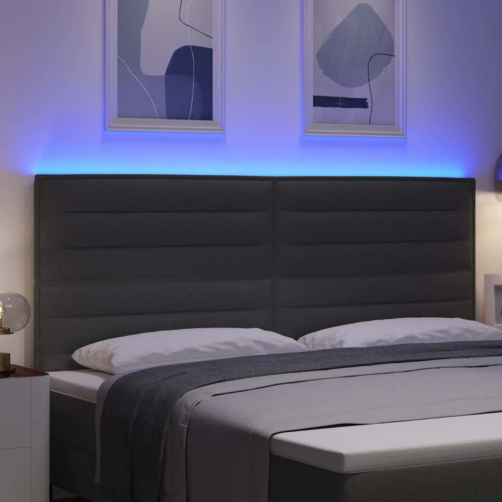 LED ágytámla LED szalagokkal Sötétszürke 200 cm szövet