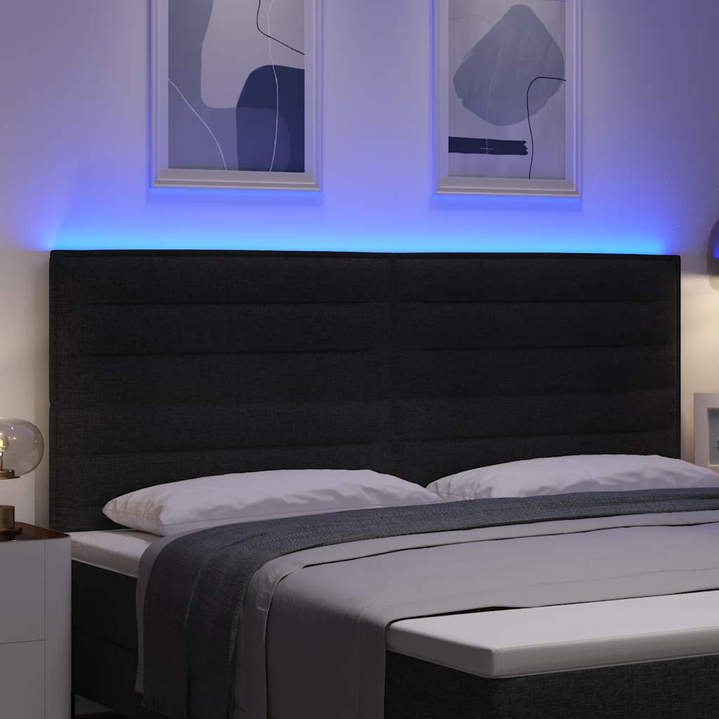 LED ágytámla LED szalagokkal fejtámlával Fekete 200 cm szövet