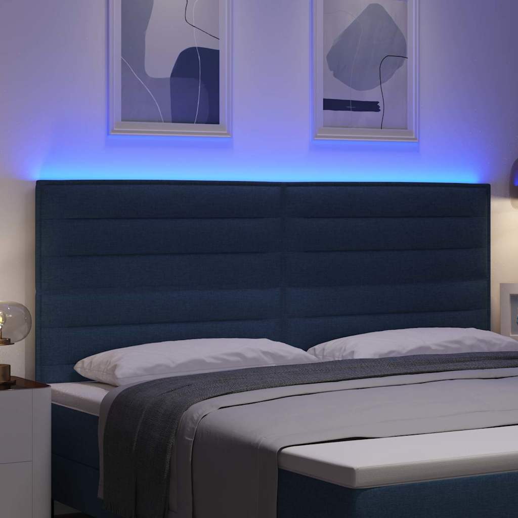 LED ágytámla LED szalagokkal fejtámlával Kék 200 cm szövet