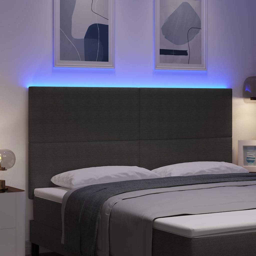 LED ágytámla fejtámlával Világosszürke 180 cm Bársonyos szövet