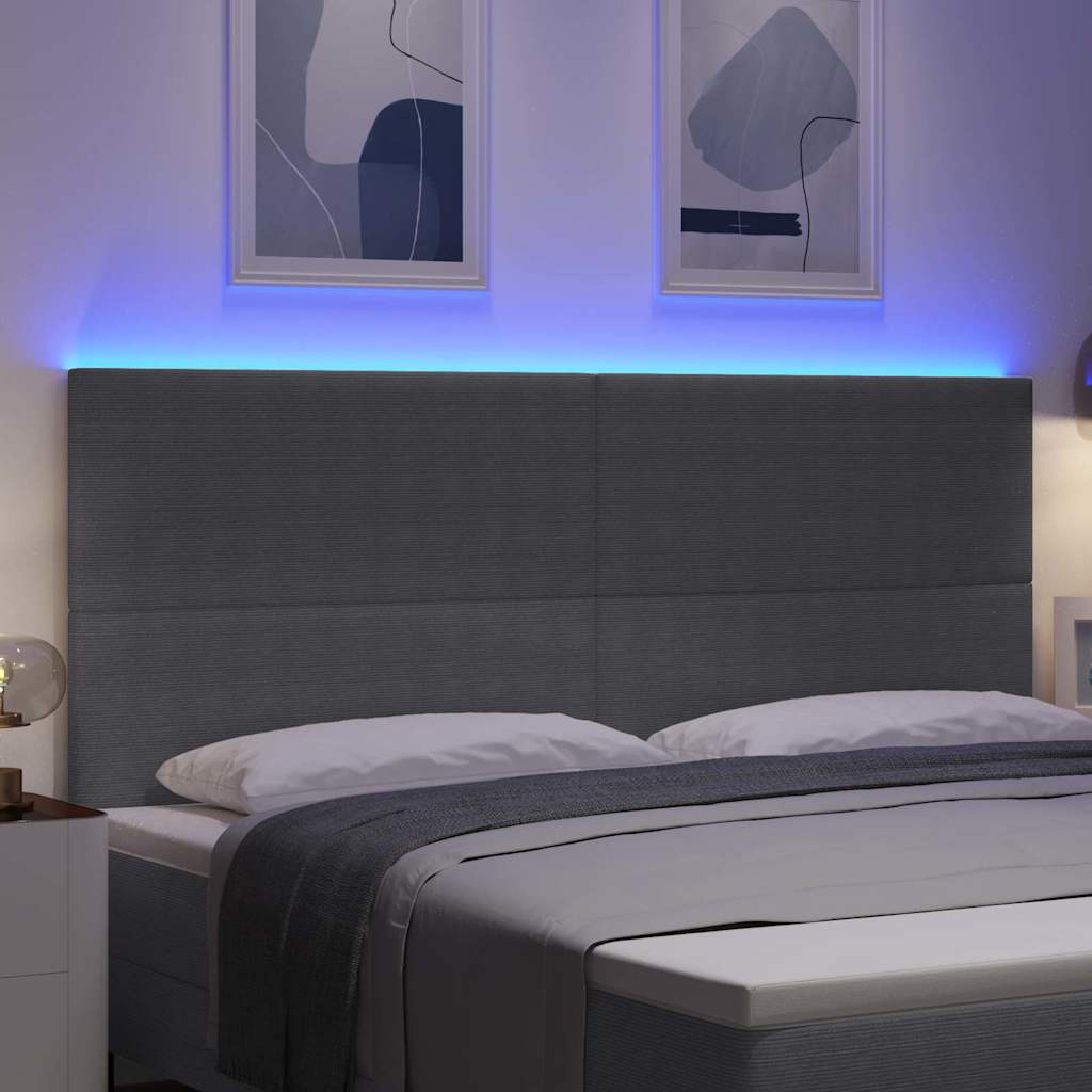 LED ágytámla fejtámlával Világosszürke 200 cm Bársonyos szövet