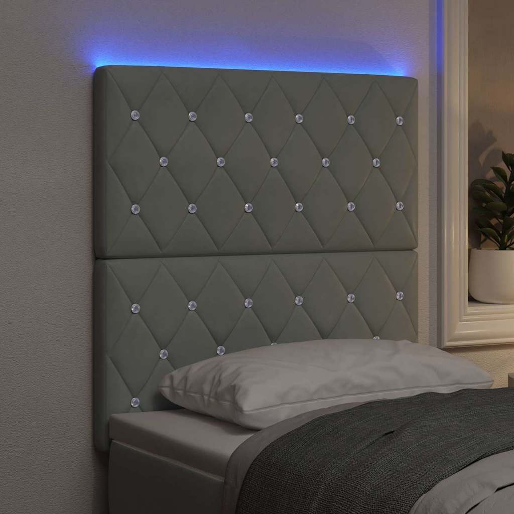 LED ágytámla LED szalagokkal Világosszürke 80 cm Bársony