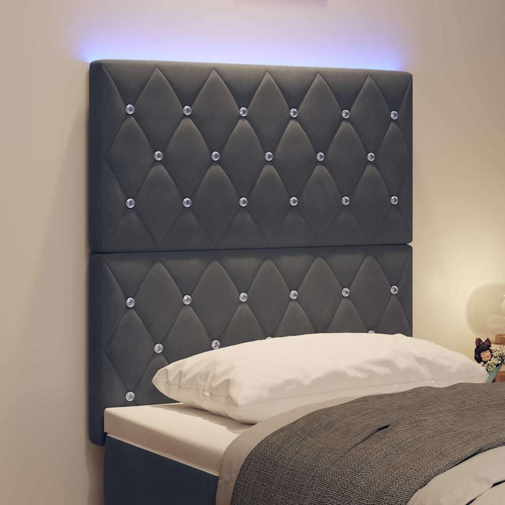 LED ágytámla LED szalagokkal Sötétszürke 80 cm Bársony
