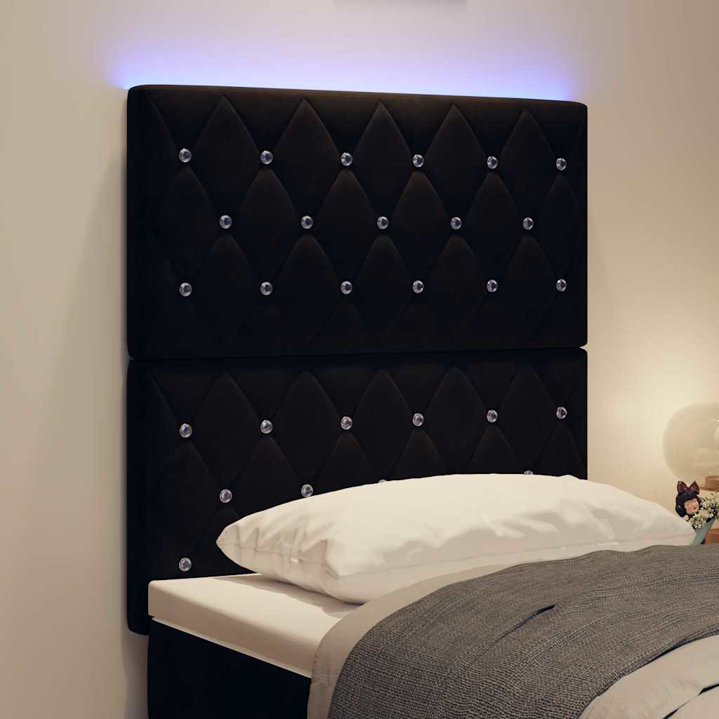 LED ágytámla LED szalagokkal fejtámlával Fekete 80 cm Bársony