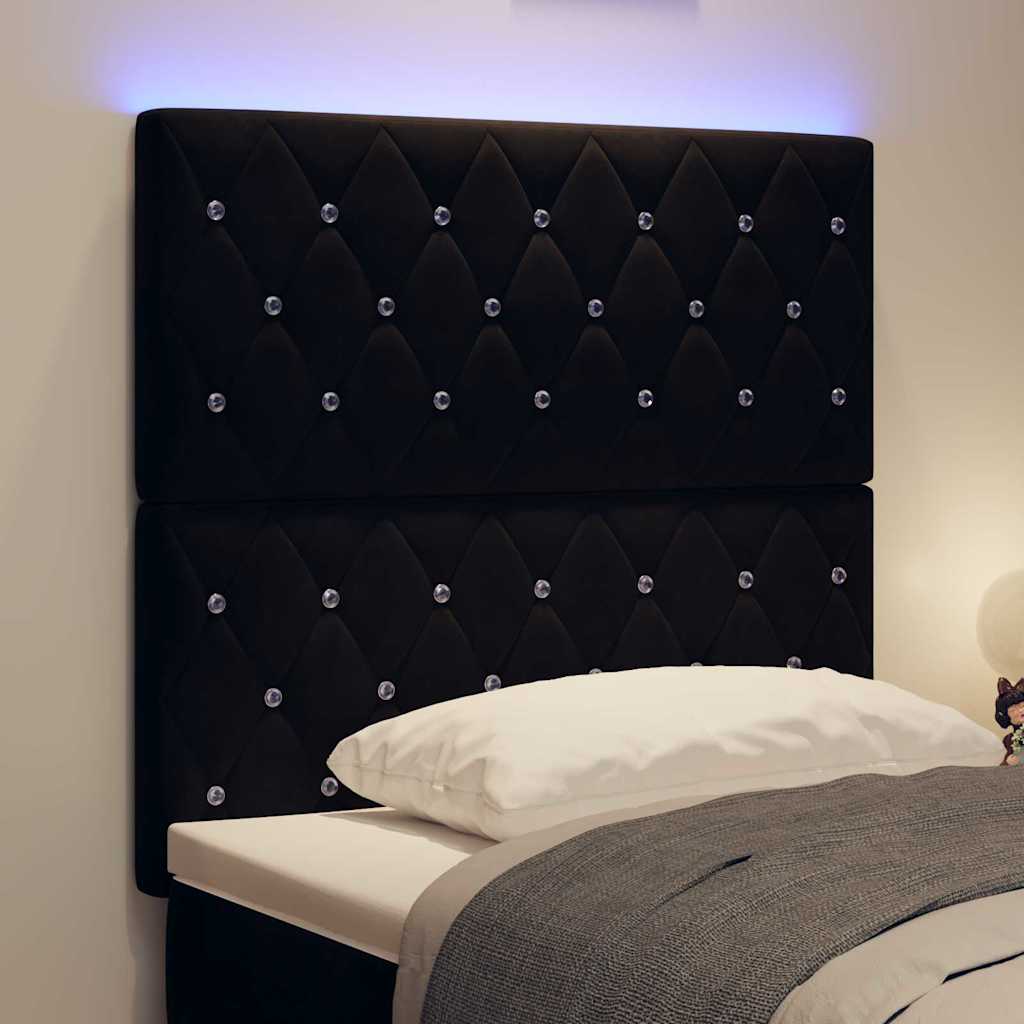 LED ágytámla LED szalagokkal fejtámlával Fekete 90 cm Bársony