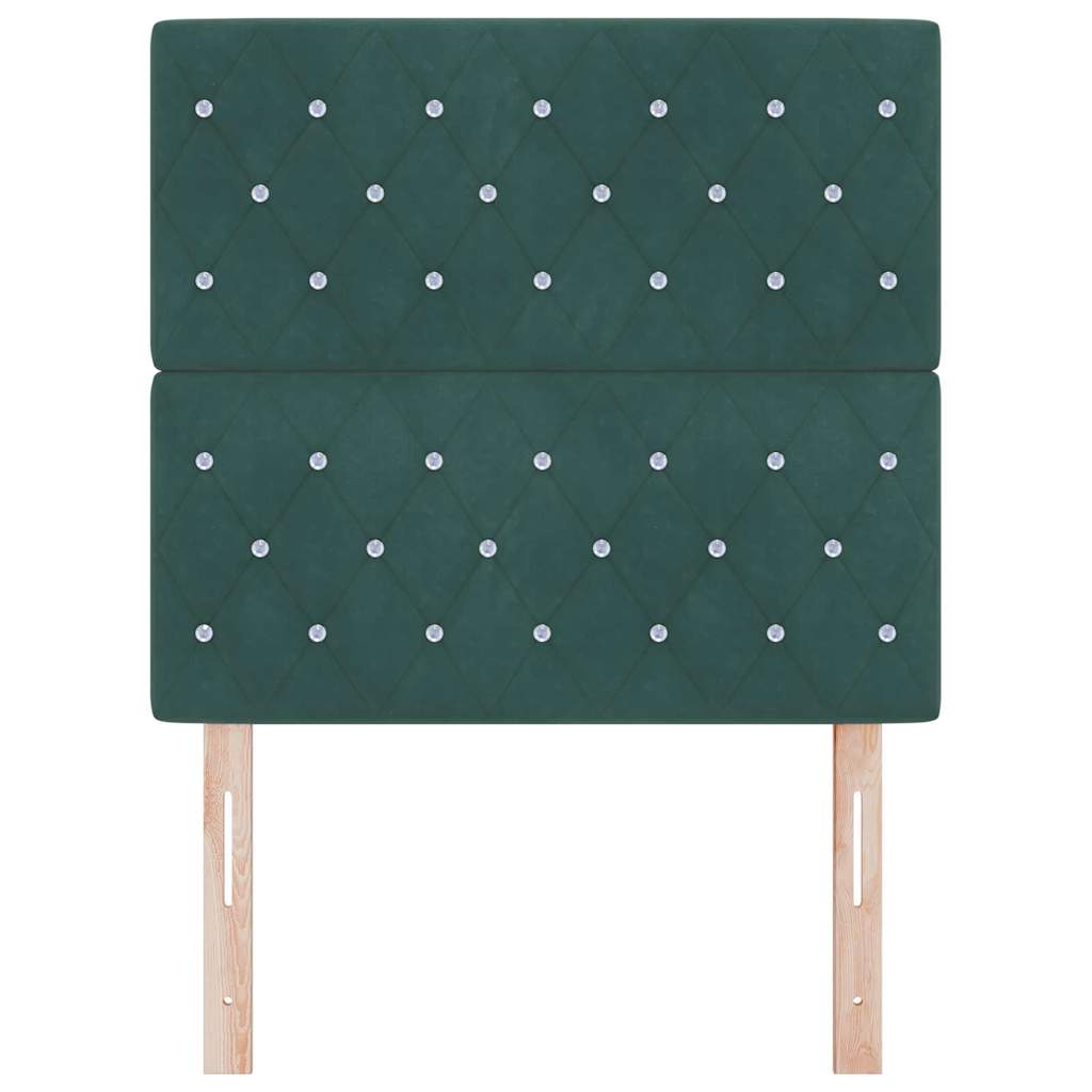 LED ágytámla LED szalagokkal Sötétzöld 90 cm Bársony