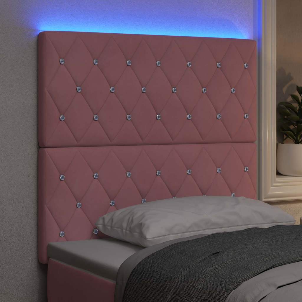 LED ágytámla LED szalagokkal Rózsaszín 90 cm Bársony