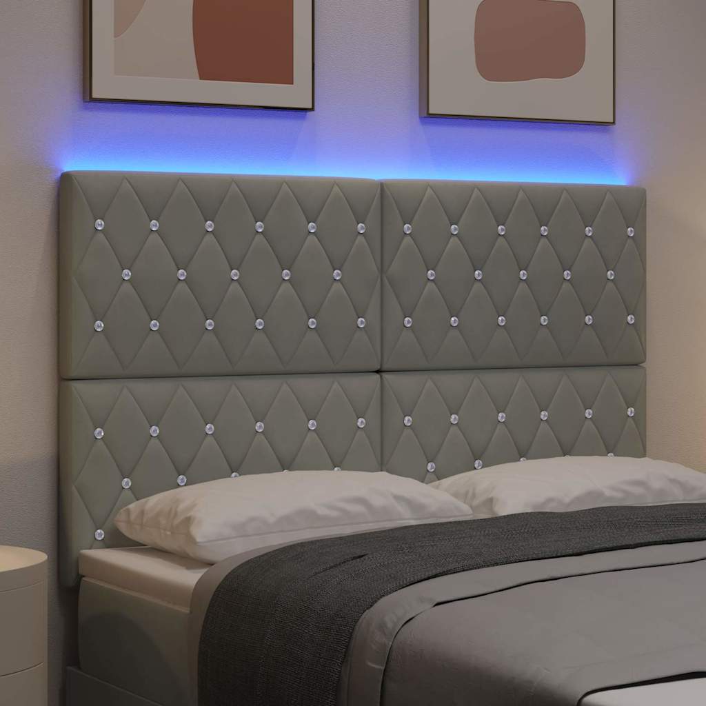 LED ágytámla LED szalagokkal Világosszürke 144 cm Bársony