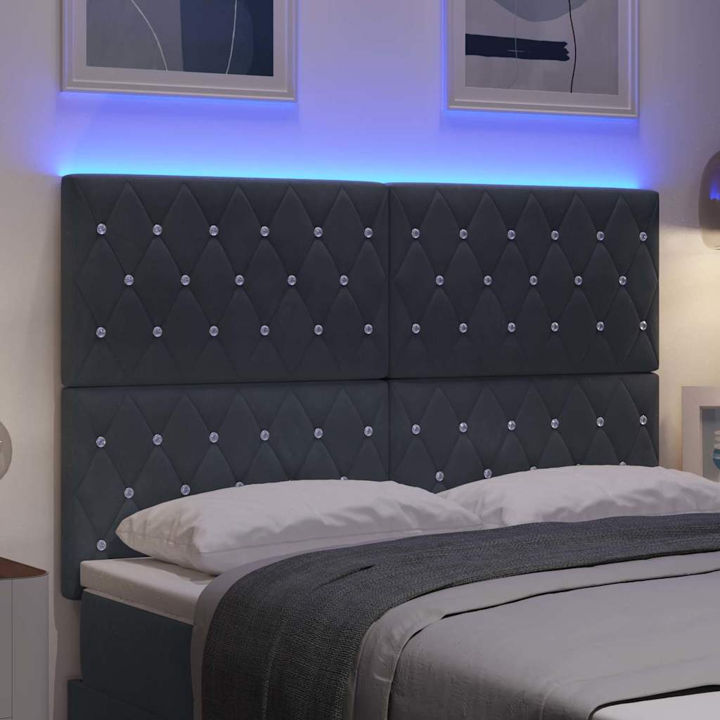 LED ágytámla LED szalagokkal Sötétszürke 144 cm Bársony