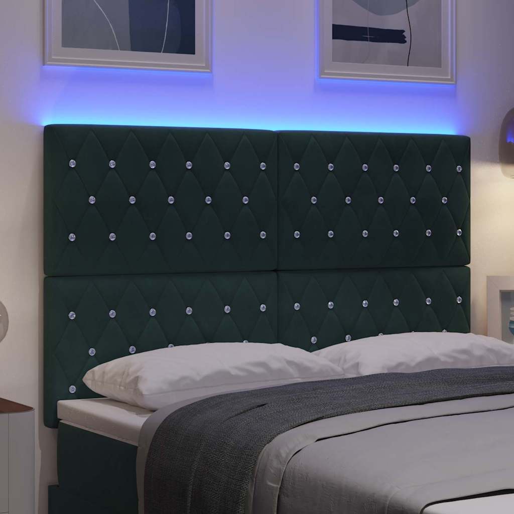 LED ágytámla LED szalagokkal Sötétzöld 144 cm Bársony