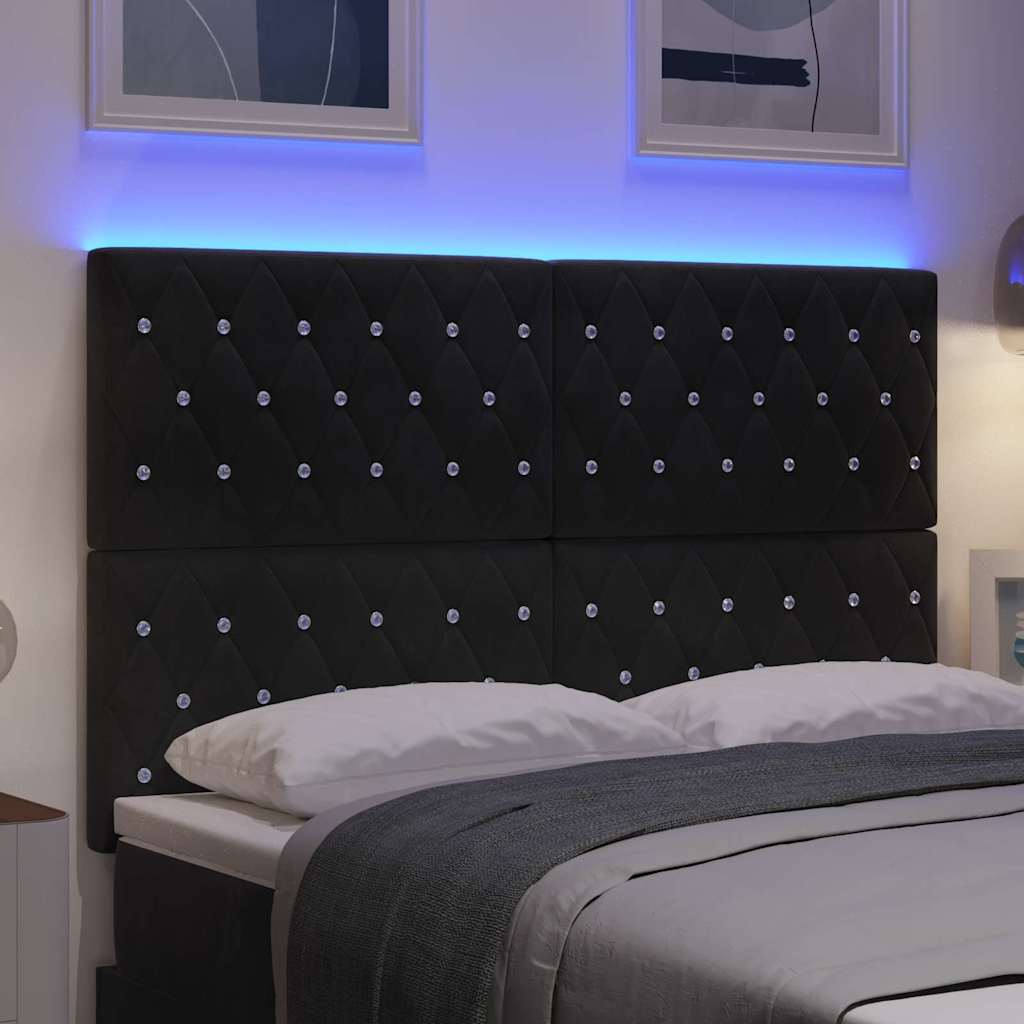 LED ágytámla LED szalagokkal fejtámlával Fekete 160 cm Bársony
