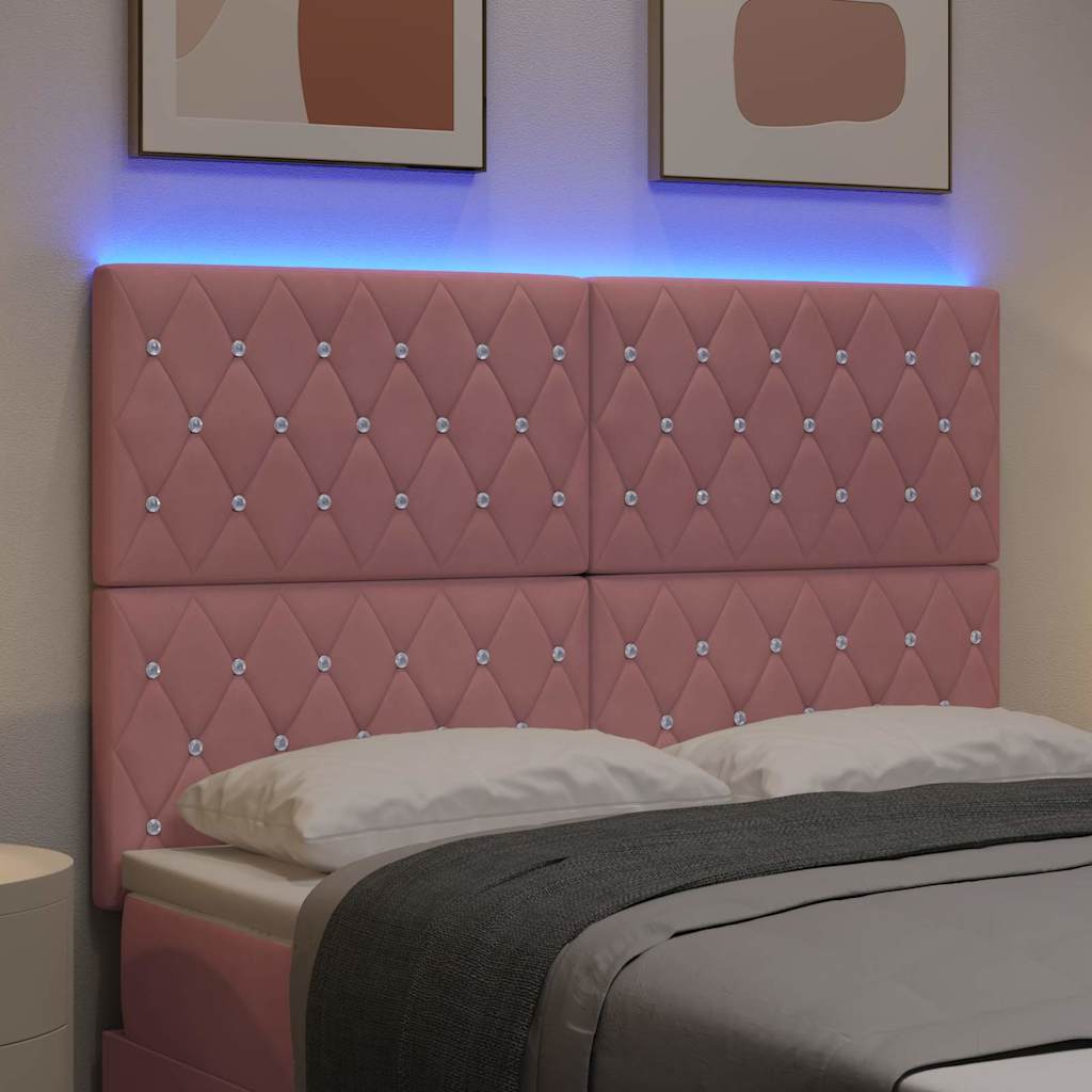 LED ágytámla LED szalagokkal Rózsaszín 160 cm Bársony
