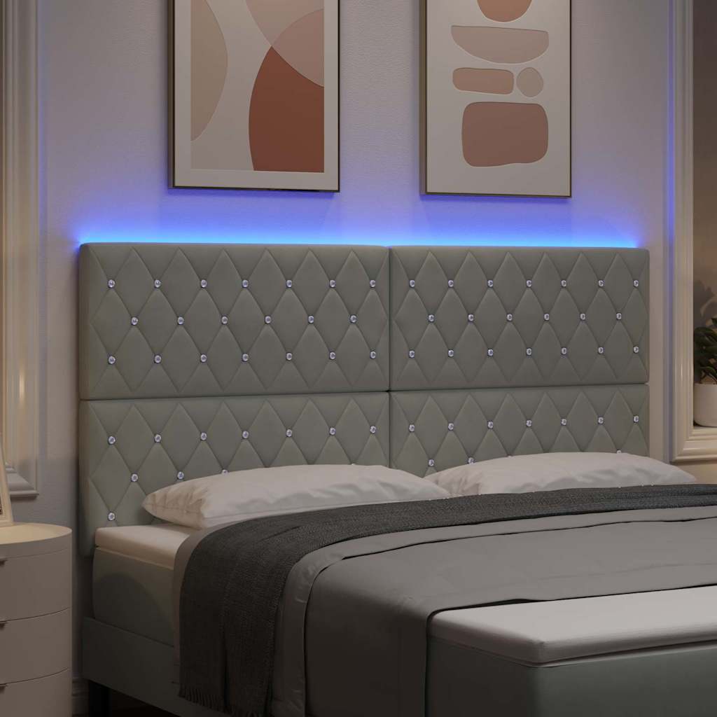 LED ágytámla LED szalagokkal Világosszürke 180 cm Bársony