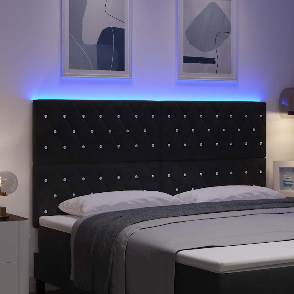 LED ágytámla LED szalagokkal fejtámlával Fekete 180 cm Bársony
