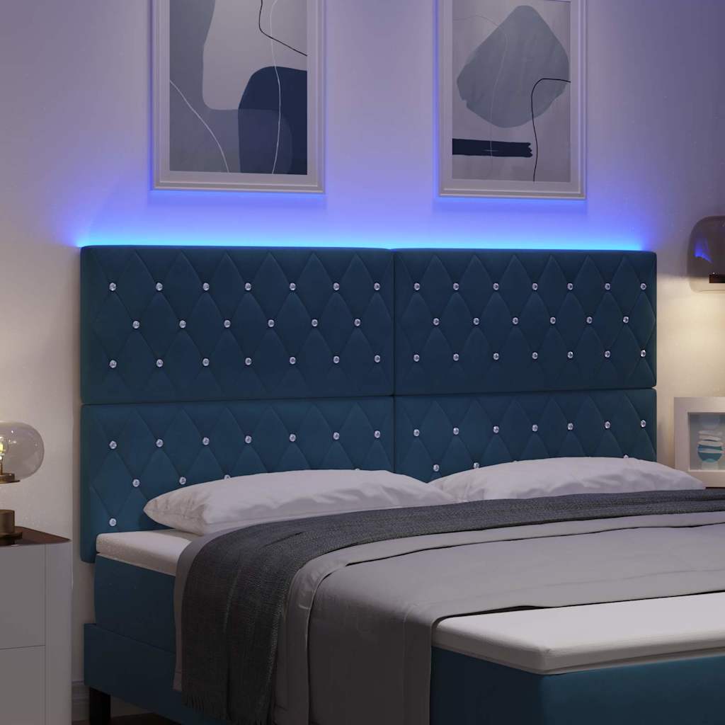 LED ágytámla LED szalagokkal Sötét kék 180 cm Bársony