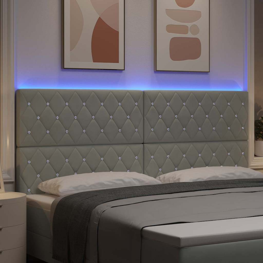 LED ágytámla LED szalagokkal Világosszürke 200 cm Bársony