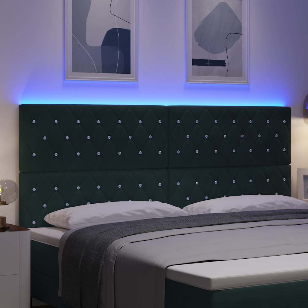 LED ágytámla LED szalagokkal Sötétzöld 200 cm Bársony