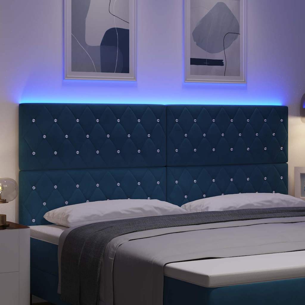 LED ágytámla LED szalagokkal Sötét kék 200 cm Bársony
