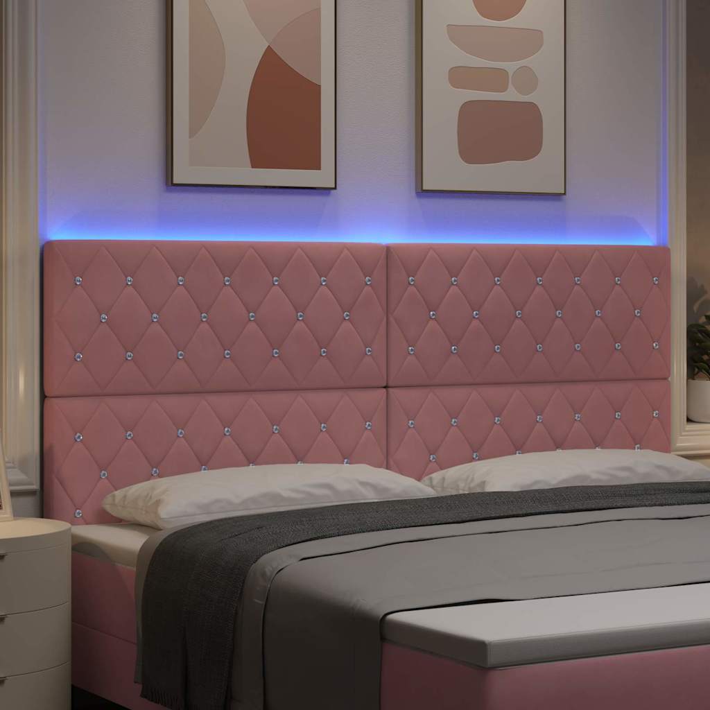 LED ágytámla LED szalagokkal Rózsaszín 200 cm Bársony