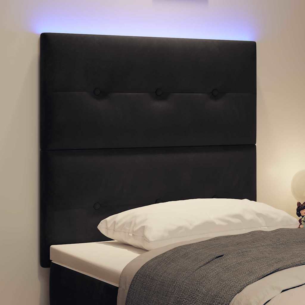 LED ágytámla LED szalagokkal Fekete 80 cm Bársony