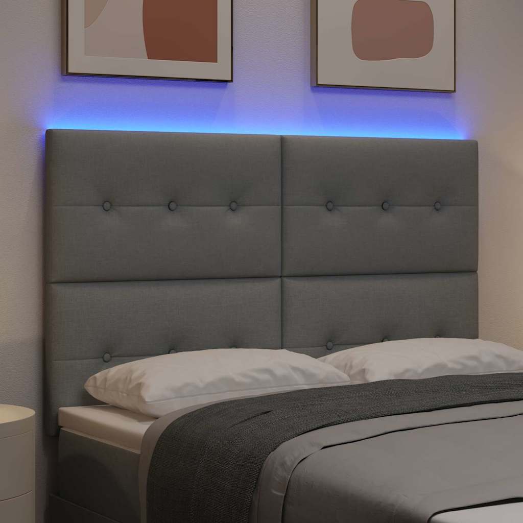 LED ágytámla LED szalagokkal Világosszürke 144 cm szövet