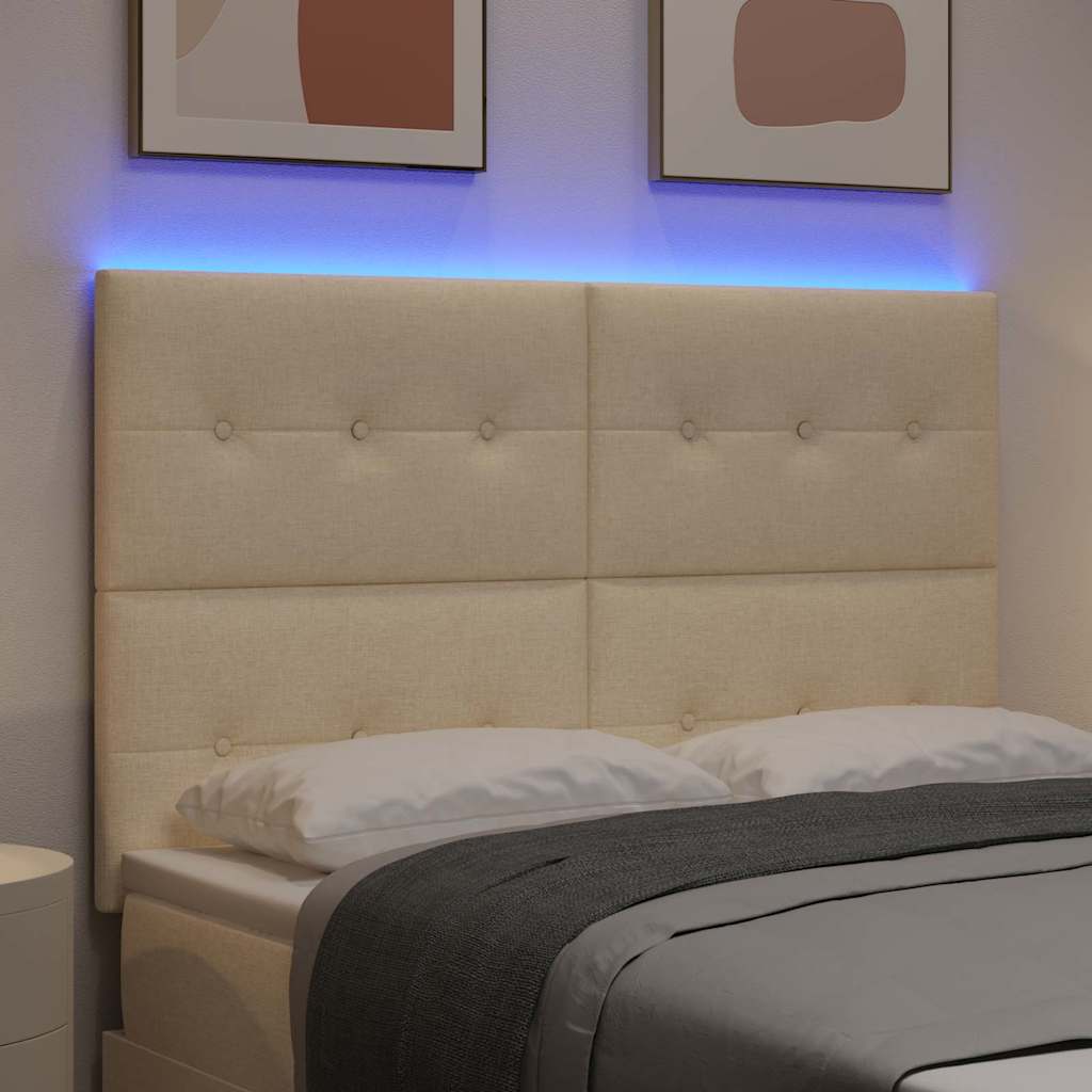 LED ágytámla LED szalagokkal fejtámlával Krém 144 cm szövet