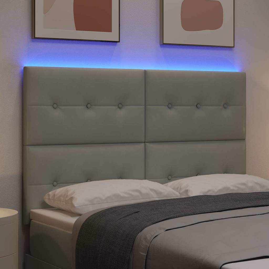 LED ágytámla LED szalagokkal Világosszürke 144 cm Bársony