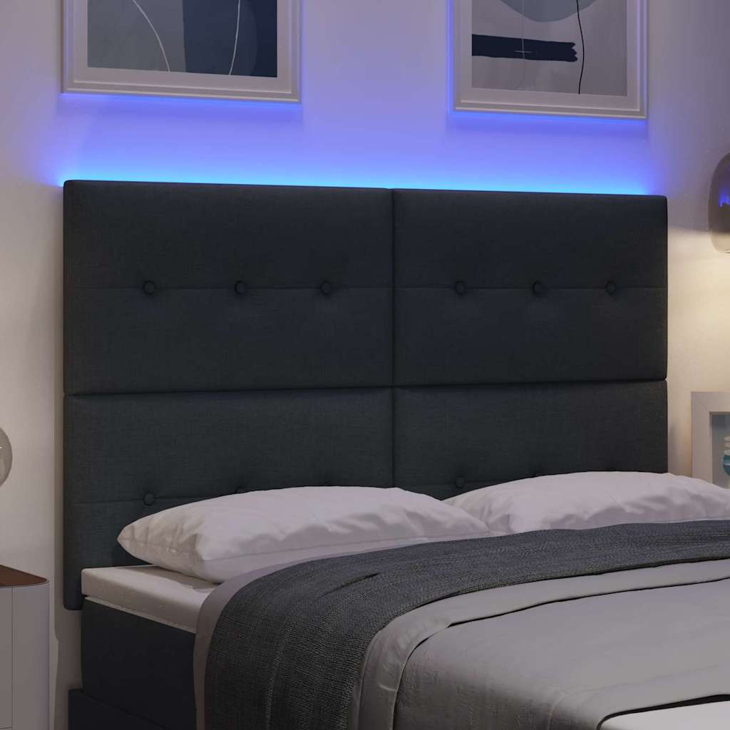 LED ágytámla LED szalagokkal Sötétszürke 160 cm szövet