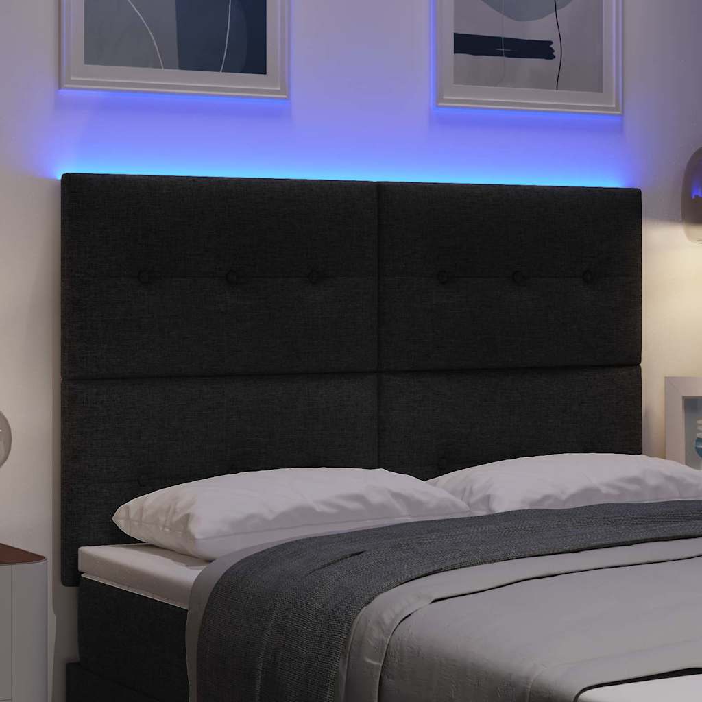 LED ágytámla LED szalagokkal fejtámlával Fekete 160 cm szövet