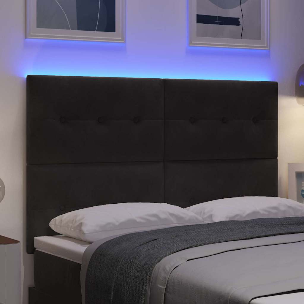 LED ágytámla LED szalagokkal Fekete 160 cm Bársony