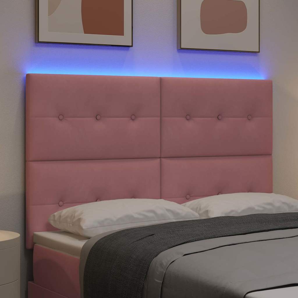 LED ágytámla LED szalagokkal Rózsaszín 160 cm Bársony