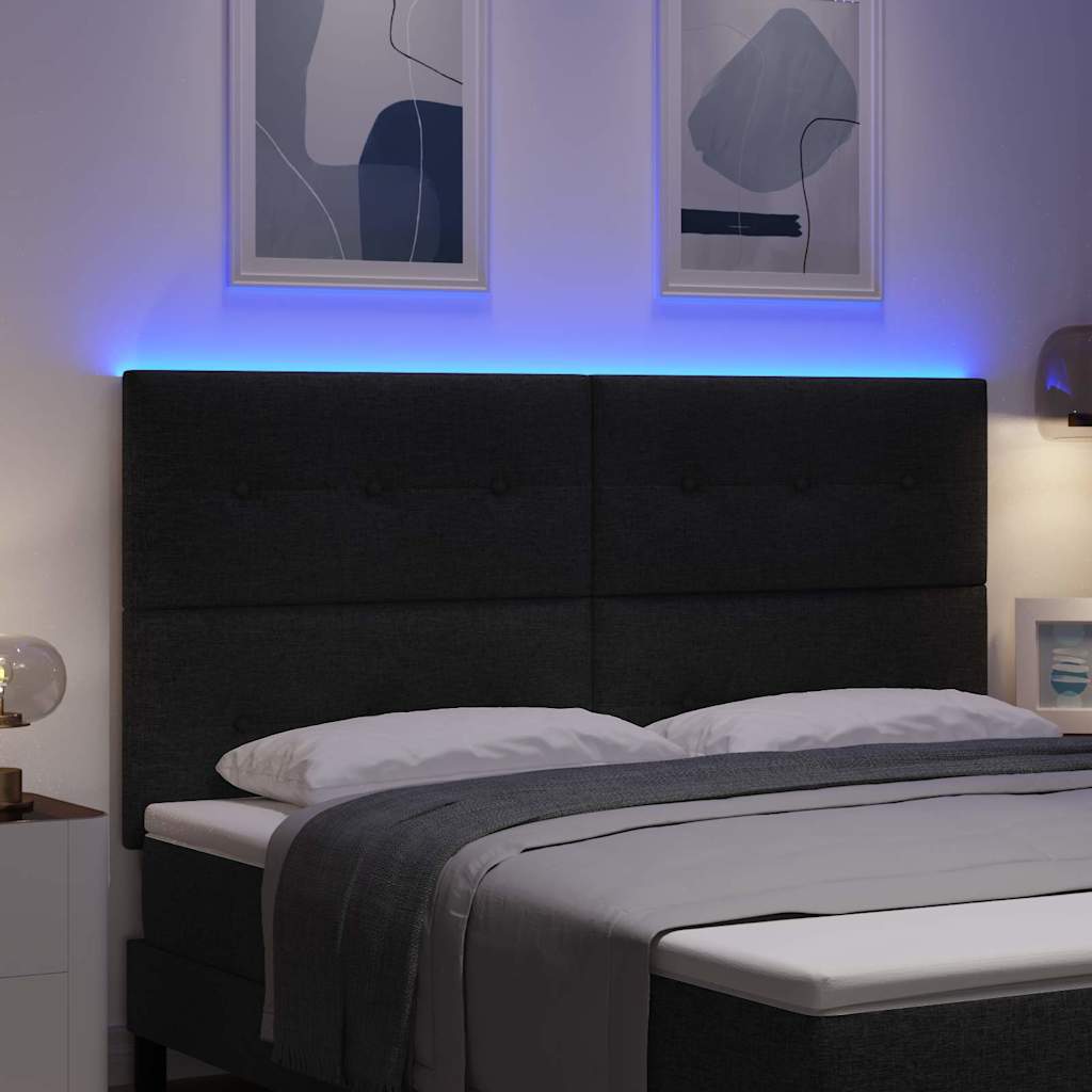 LED ágytámla LED szalagokkal fejtámlával Fekete 180 cm szövet