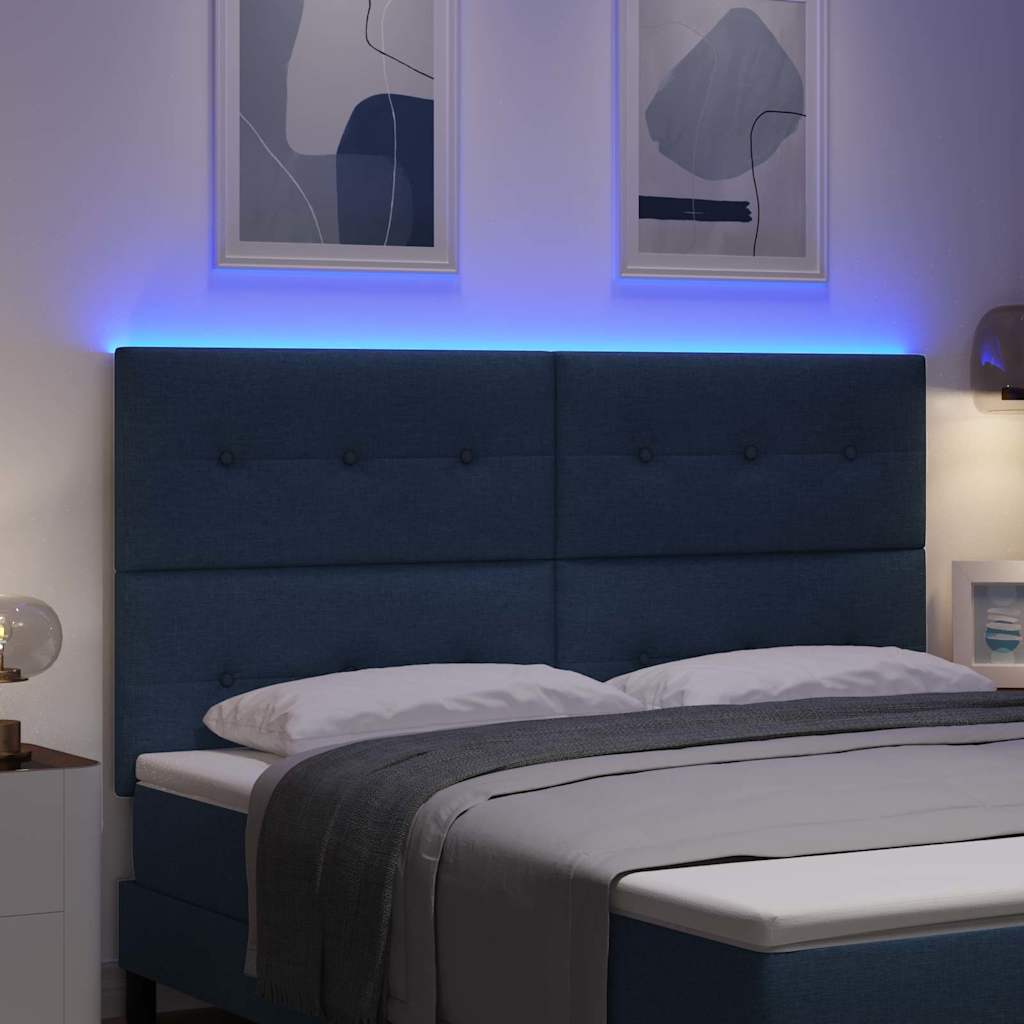 LED ágytámla LED szalagokkal fejtámlával Kék 180 cm szövet