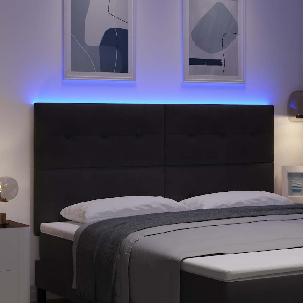 LED ágytámla LED szalagokkal Fekete 180 cm Bársony