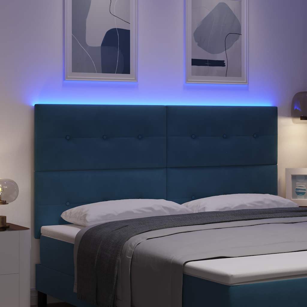 LED ágytámla LED szalagokkal Kék 180 cm Bársony