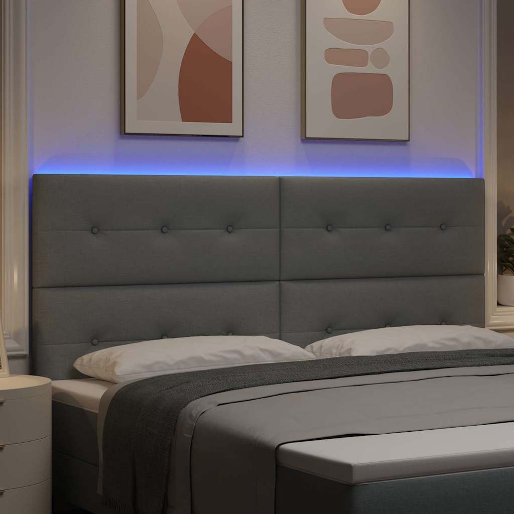 LED ágytámla LED szalagokkal Világosszürke 200 cm szövet
