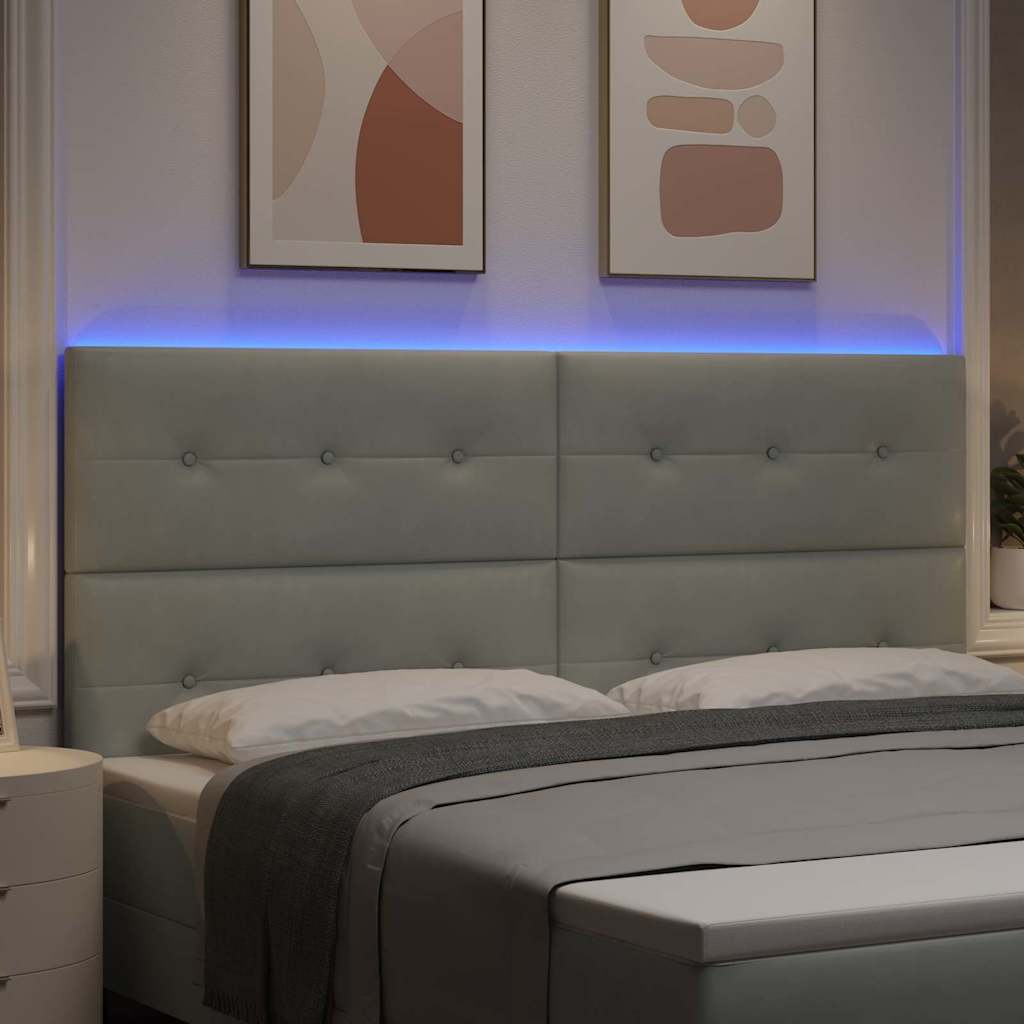LED ágytámla LED szalagokkal Világosszürke 200 cm Bársony