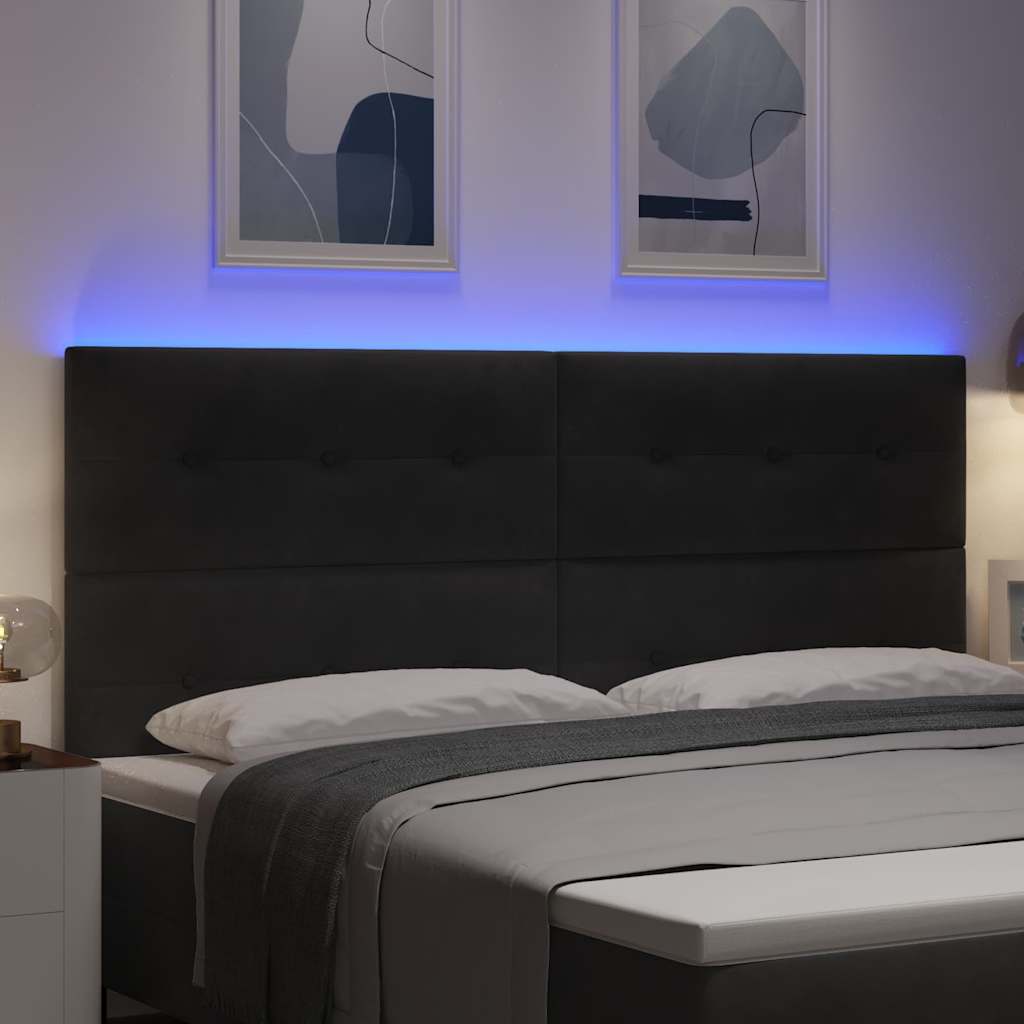 LED ágytámla LED szalagokkal Fekete 200 cm Bársony