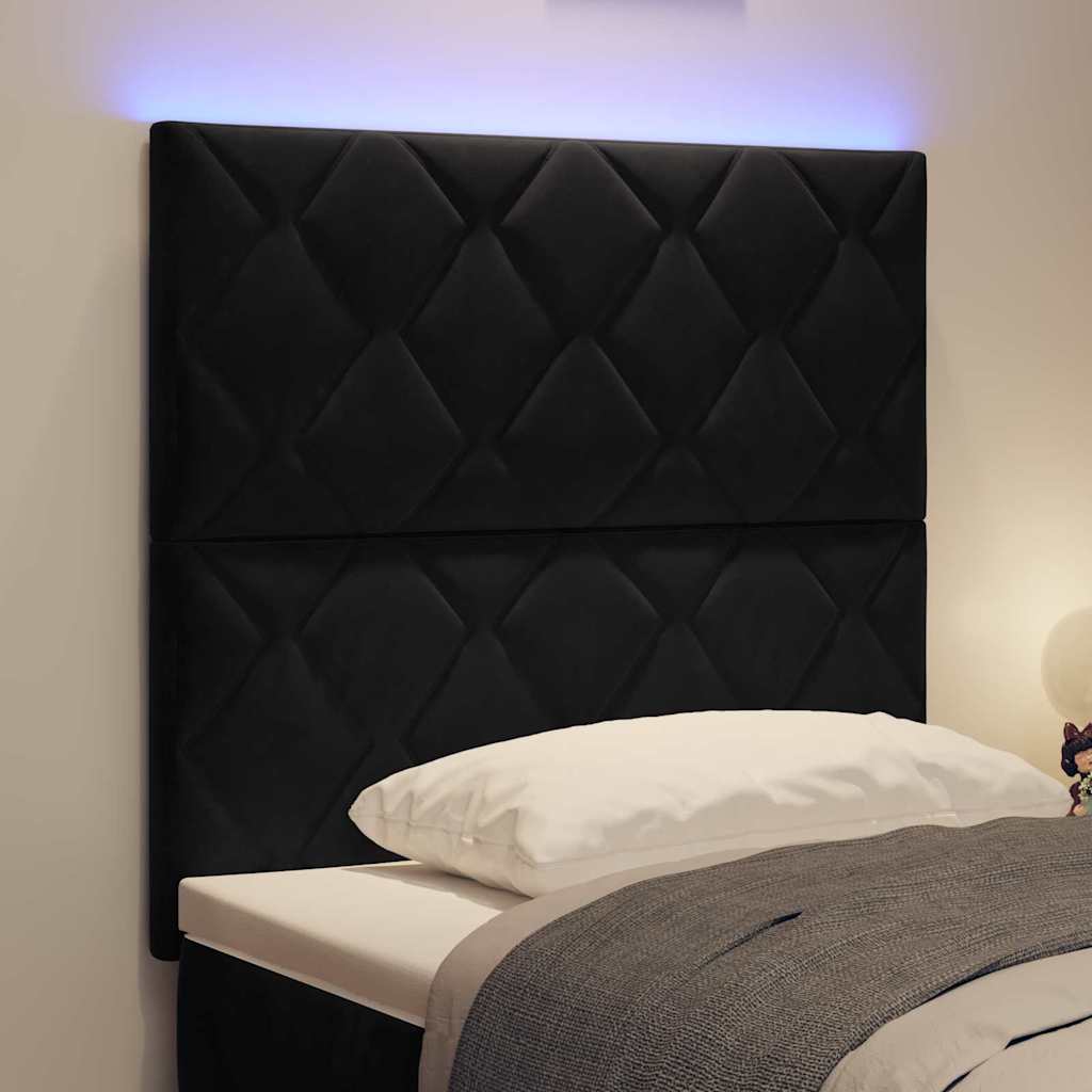 LED ágytámla Fekete 90 cm Bársony