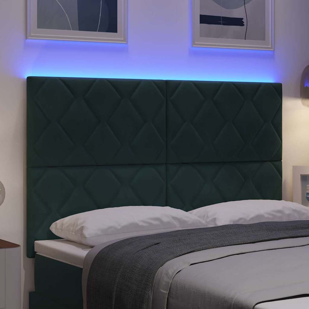 LED ágytámla Sötétzöld 160 cm Bársony