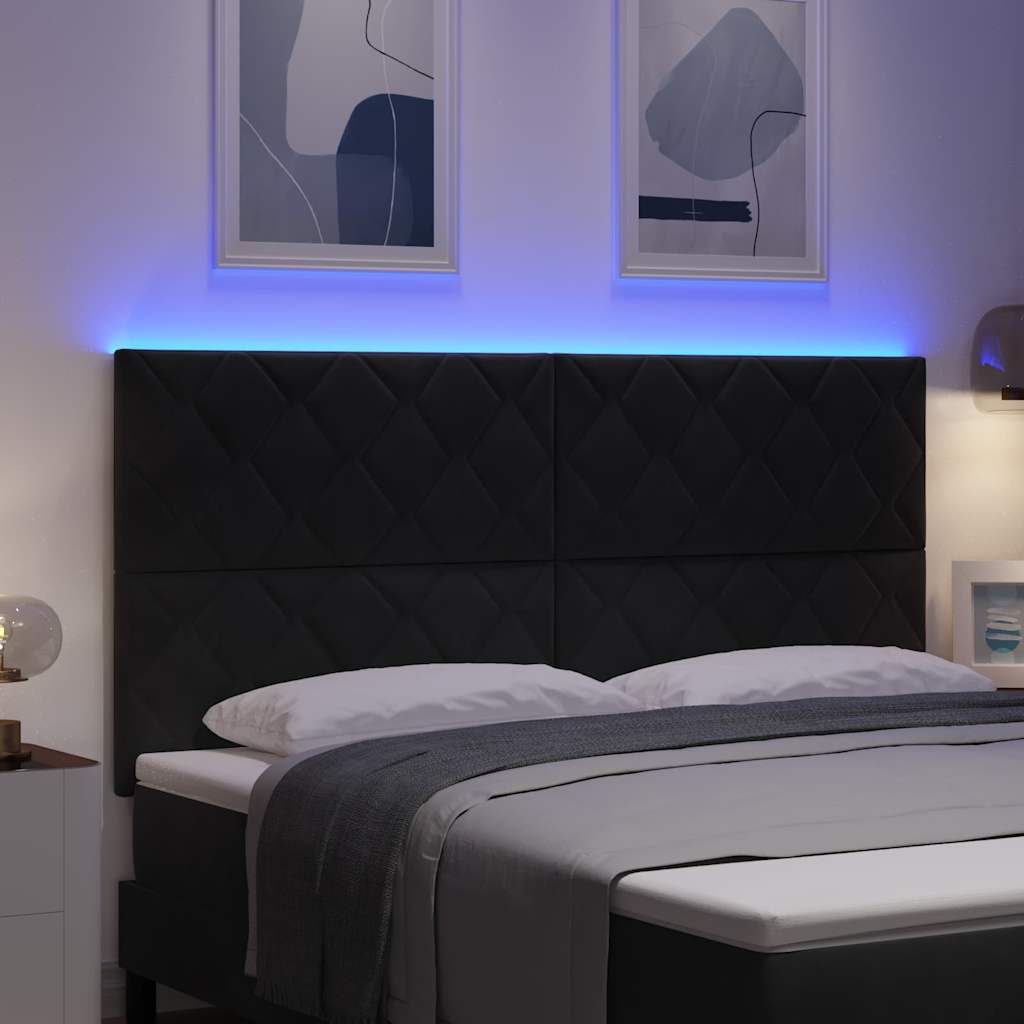 LED ágytámla Fekete 180 cm Bársony