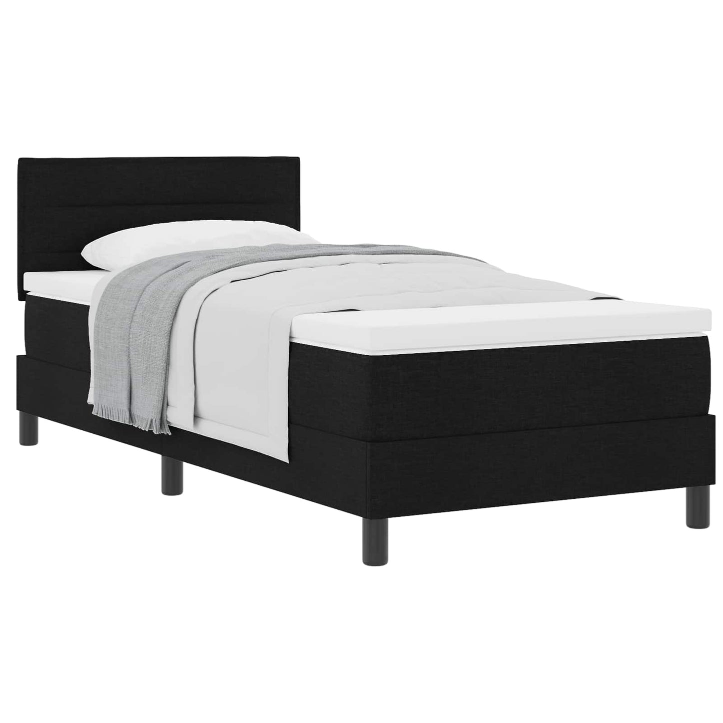 Boxrugós ágy fejtámlával Fekete 80 x 200 cm szövet