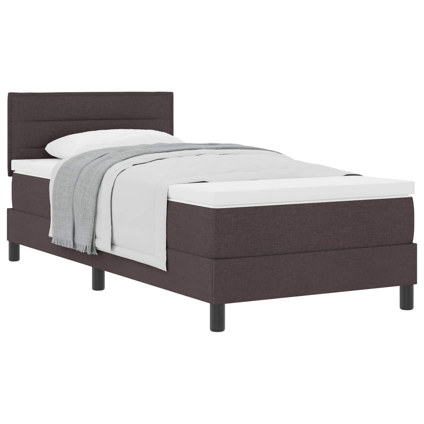 Boxrugós ágy fejtámlával Sötét Barna 90 x 200 cm szövet