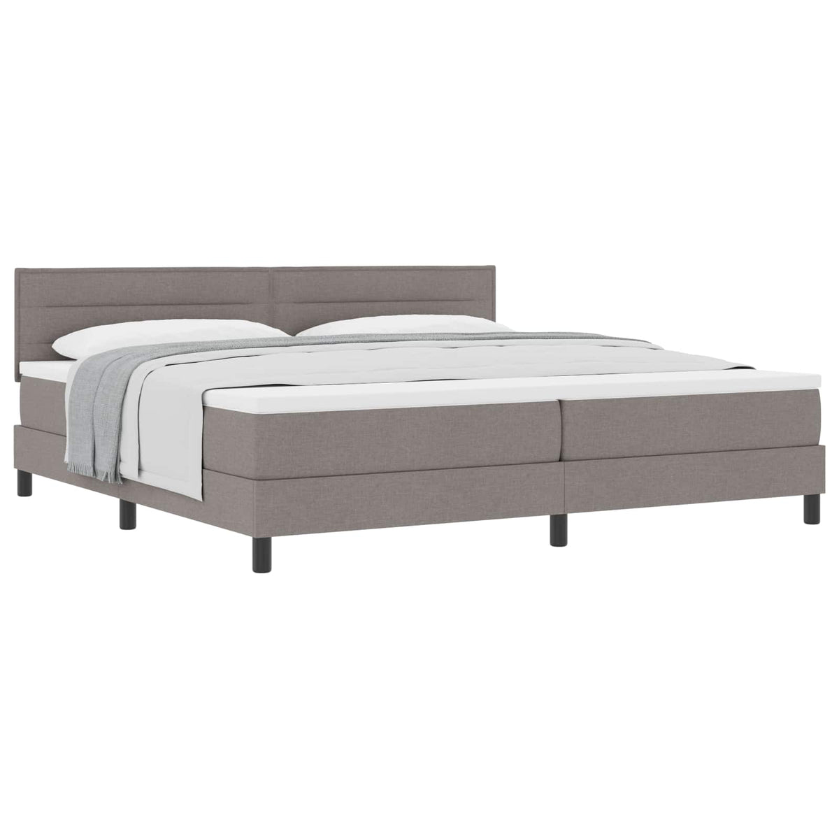 Boxrugós ágy párnával fejtámlával Tópszínű 200 x 200 cm szövet