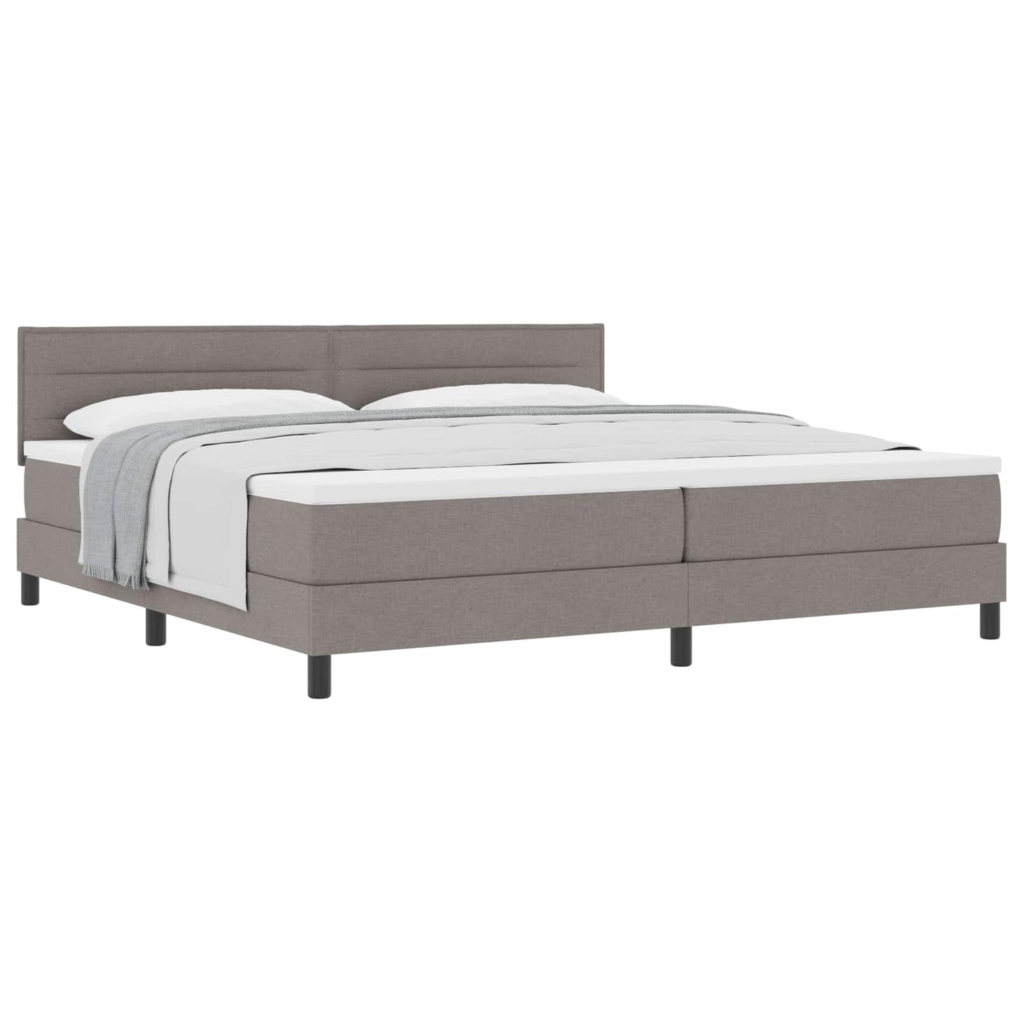 Boxrugós ágy párnával fejtámlával Tópszínű 200 x 200 cm szövet