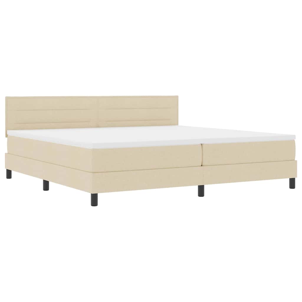 Boxrugós ágy fejtámlával Krém 200 x 200 cm szövet