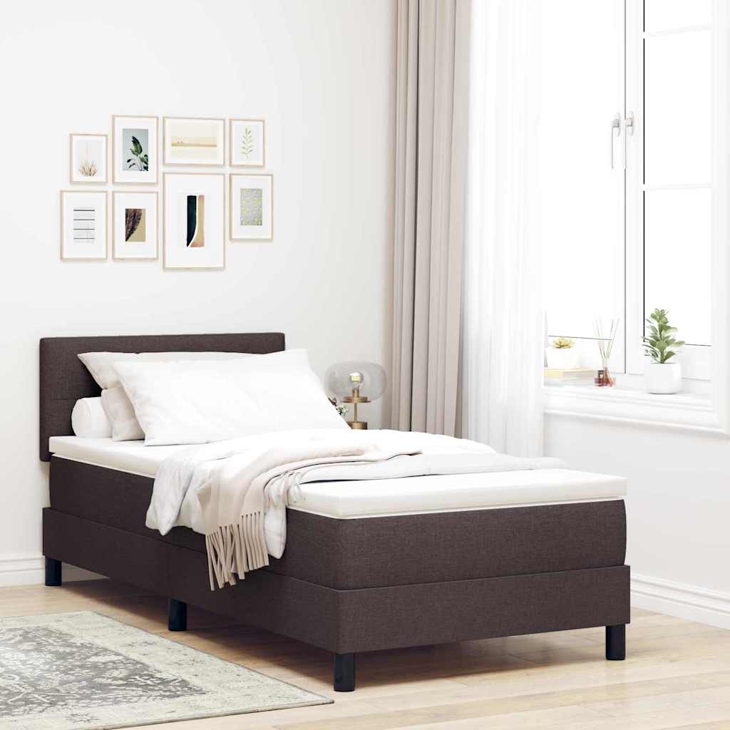 Boxrugós ágy fejtámlával Sötét Barna 80 x 200 cm szövet
